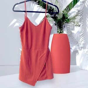 NWT Popular Basics Striped Skort Romper, Rust Orange and White Striped